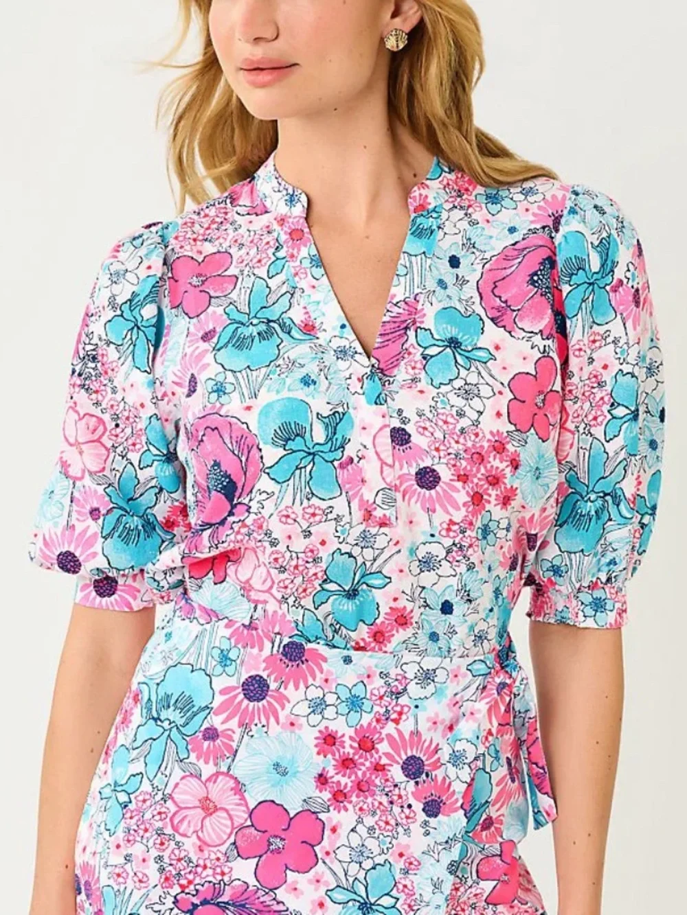 LILLY PULITZER Mialeigh Elbow Sleeve Linen Top - Resort White In All Her Glory 4